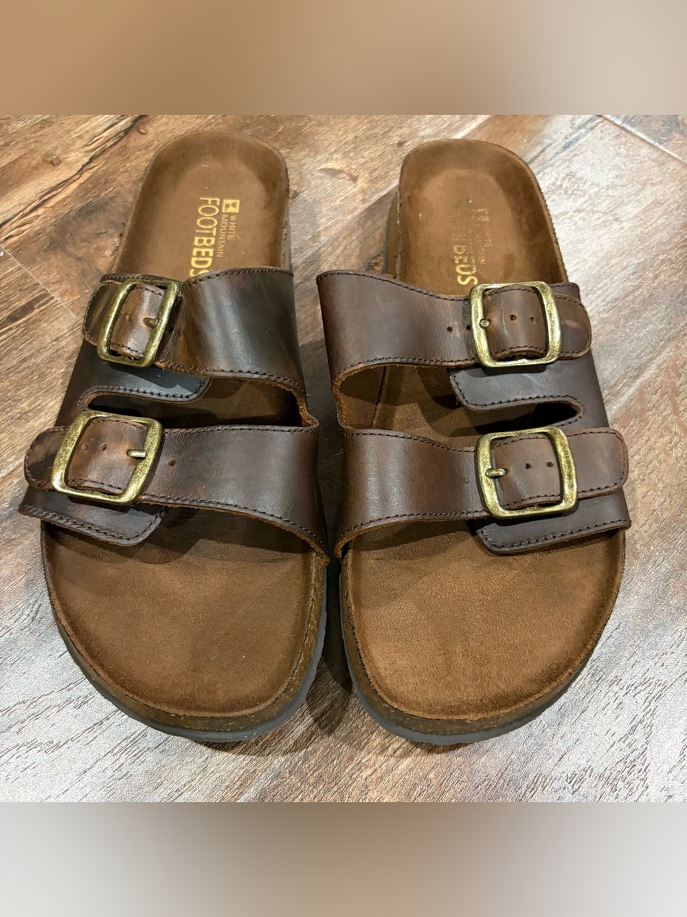 White Mountain Footbeds Helga Brown Leather Double Buckle Sandals Womens 11